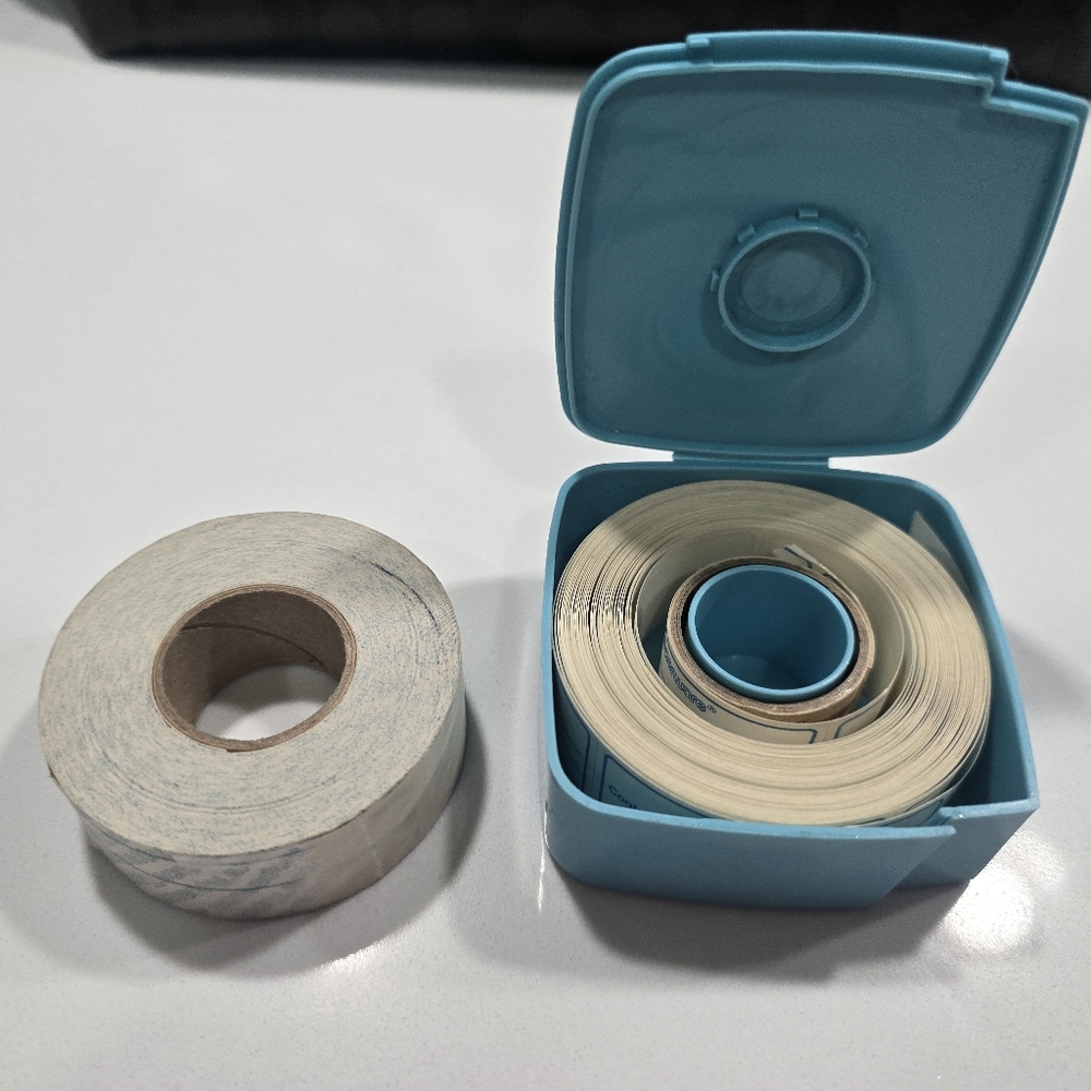 Vintage Blue Tupperware Label Dispenser With Unused Roll Of Labels